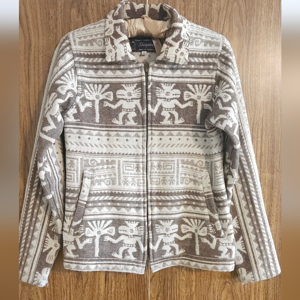 Vintage Alpaca Wool Unique Brown and Cream Jacket XS Bohochic Unique